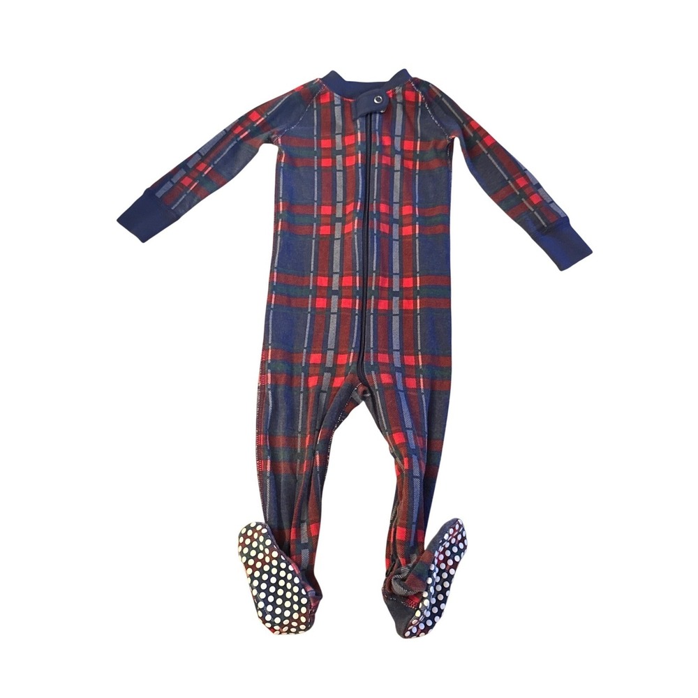 Hanna Andersson Footed Sleeper Pajamas Organic Cotton 12-18M Red Navy Plaid